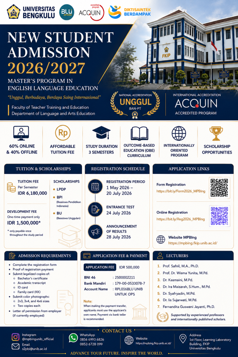 OPEN ADMISSION 2026/2027: Master’s Program in English Language Education FKIP Universitas Bengkulu